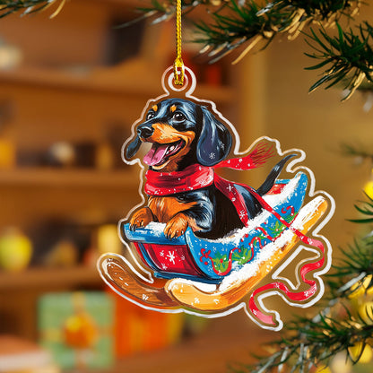 Shineful 2D Acrylic Ornament Dachshund In Sleigh