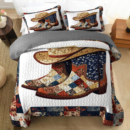 Shineful All Season Quilt 3-Piece Set Patchwork Cowboy Boots