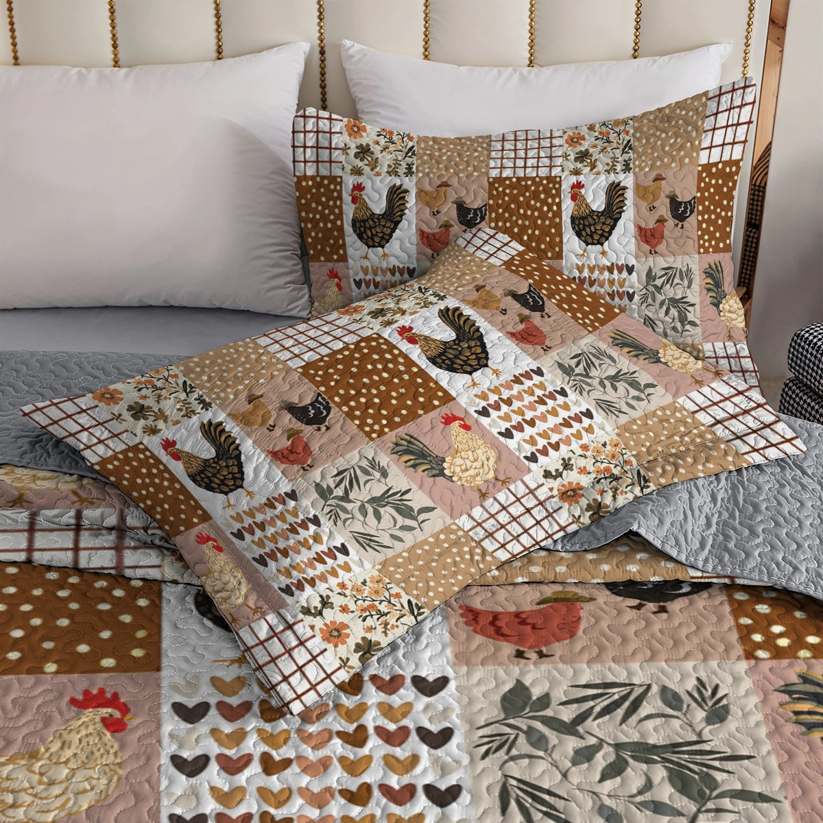 Shineful All Season Quilt 3-Piece Set Country Chicken Patchwork