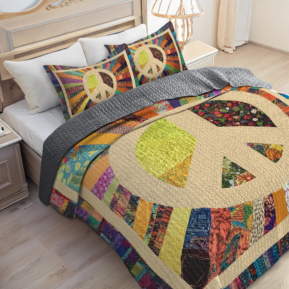 Shineful All Season Quilt 3-Piece Set - Patchwork Peace Hippie