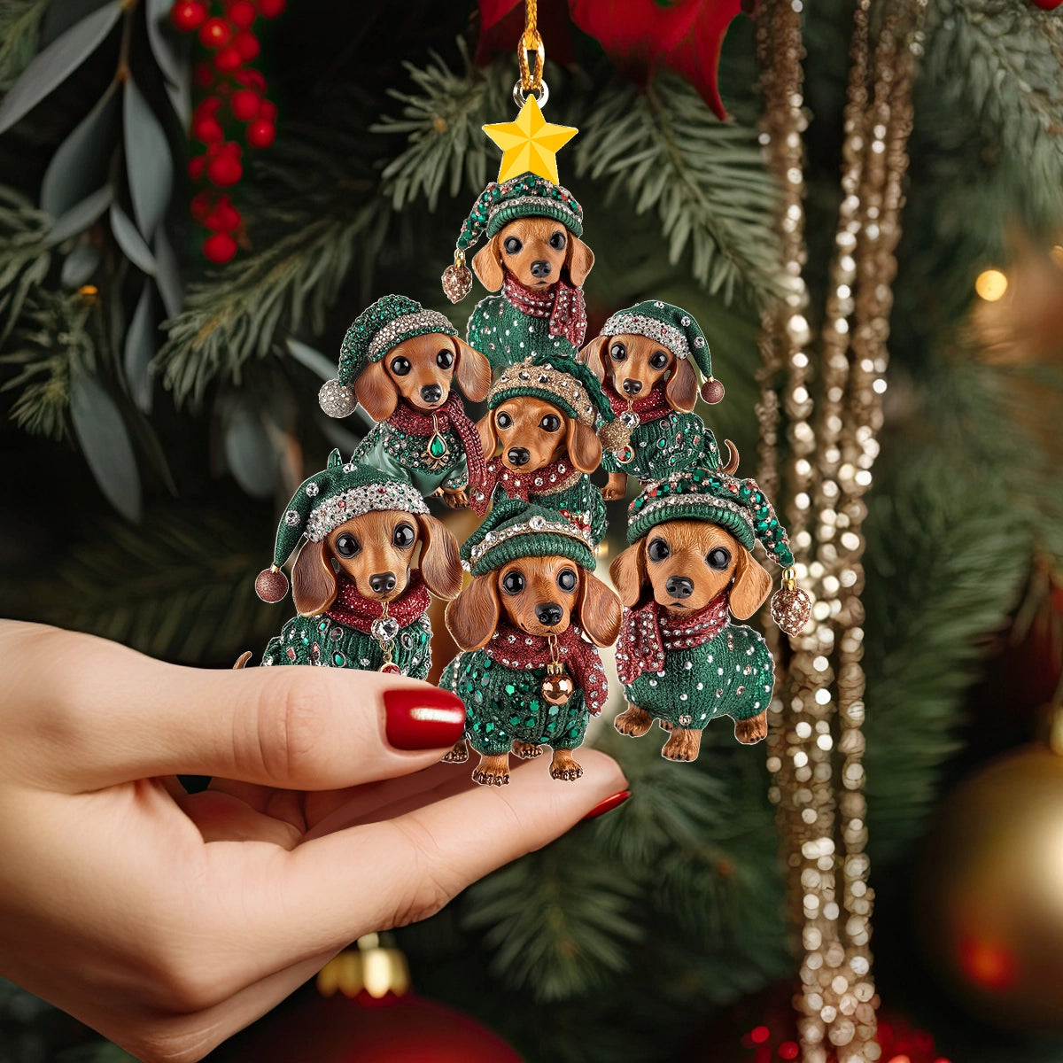 Shineful 2D Acrylic Ornament Dachshund Christmas Tree of Joy