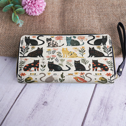 Shineful Leather Clutch Purse With Wristlet Strap Handle Botanical Cat Bliss