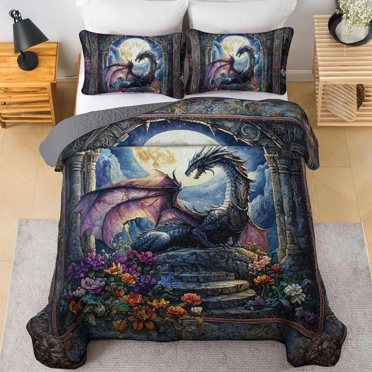 Shineful All Season Quilt 3-Piece Set Moonlit Guardian