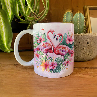 Tasse en céramique brillante Love In Flamingo