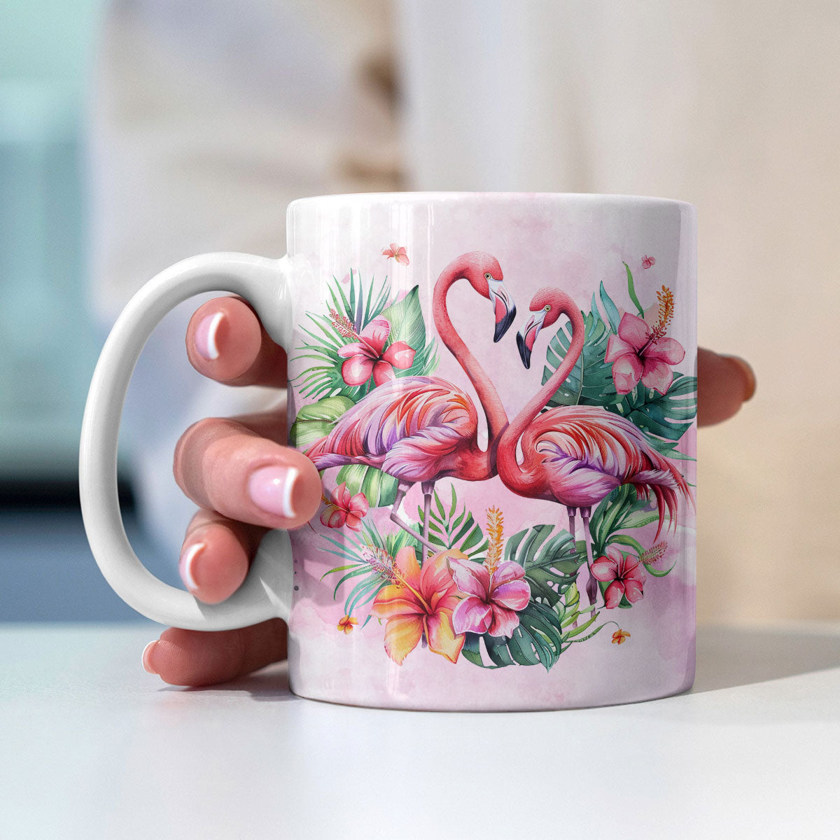 Tasse en céramique brillante Love In Flamingo