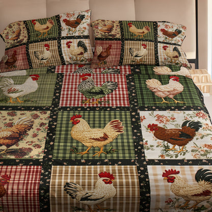 Shineful 4-Piece Bed Sheet Set Vintage Chicken Flowers