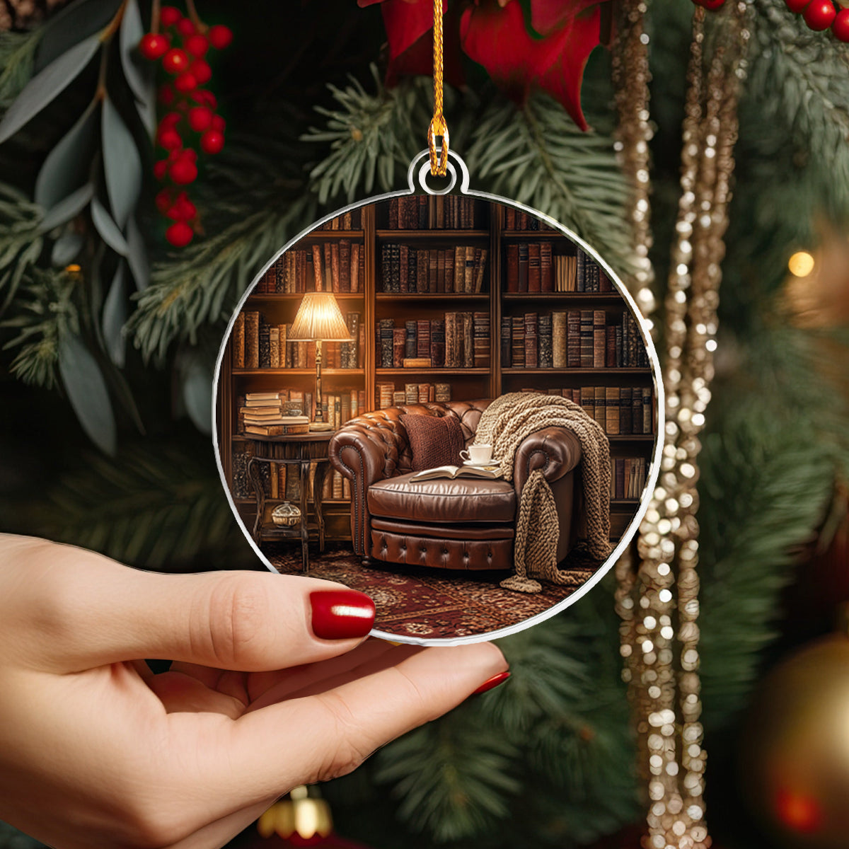 Shineful 2D Acrylic Ornament - Cozy Library Christmas