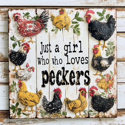 Shineful 2D Metal Sign Floral Chickens Love