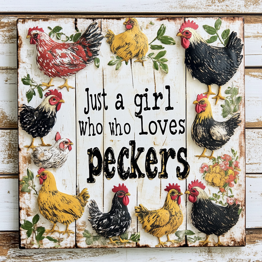 Shineful 2D Metal Sign Floral Chickens Love