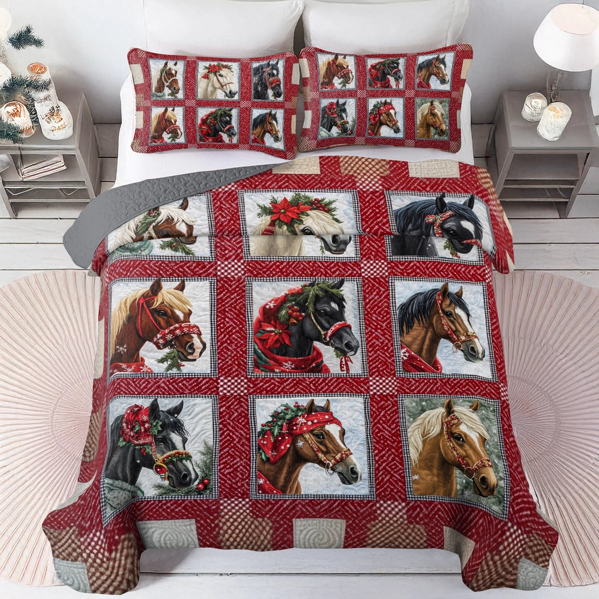 Shineful All Season Quilt 3-Piece Set Horse Holiday Hoofbeats