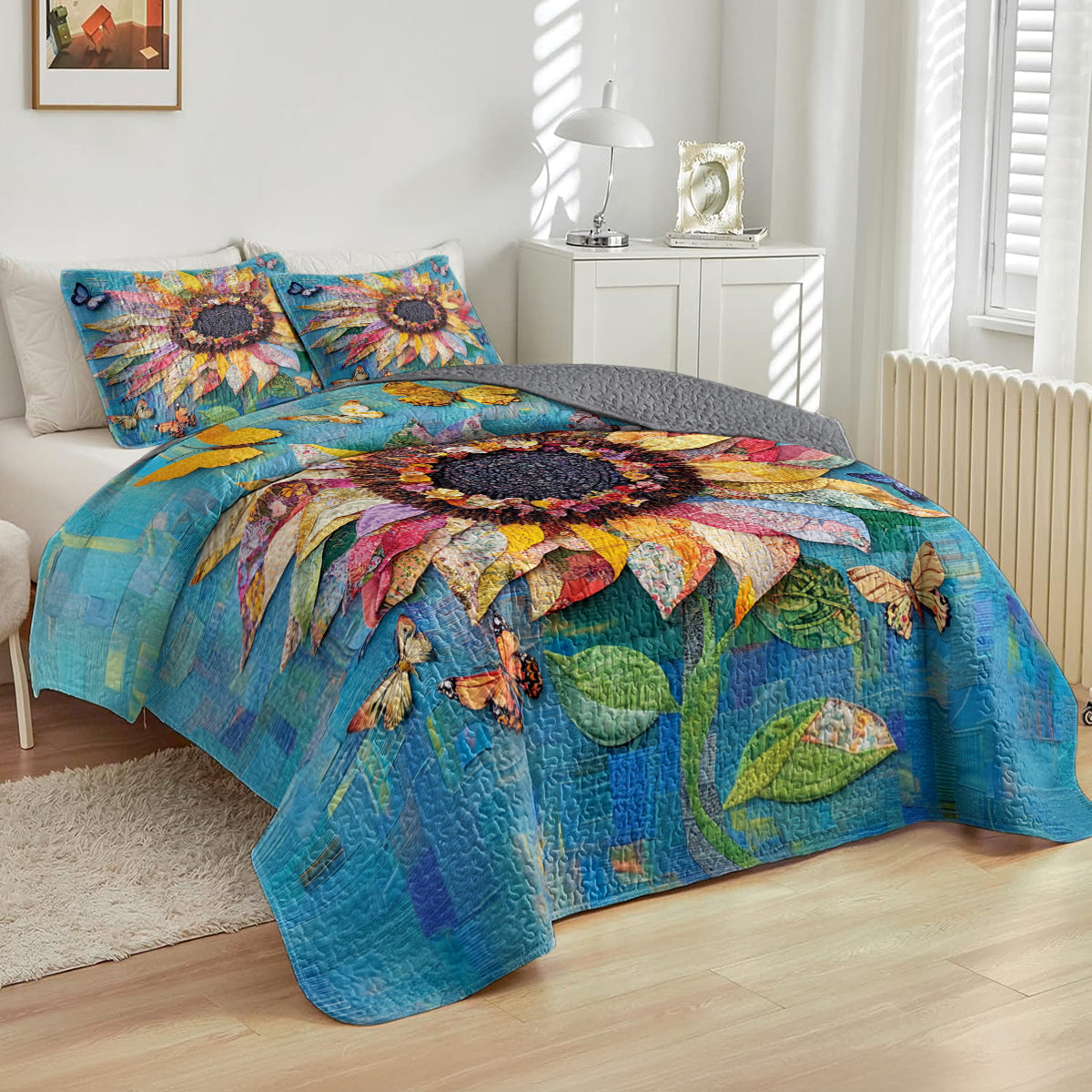 Shineful All Season Quilt 3-Piece Set Vibrant Sunflower Dream