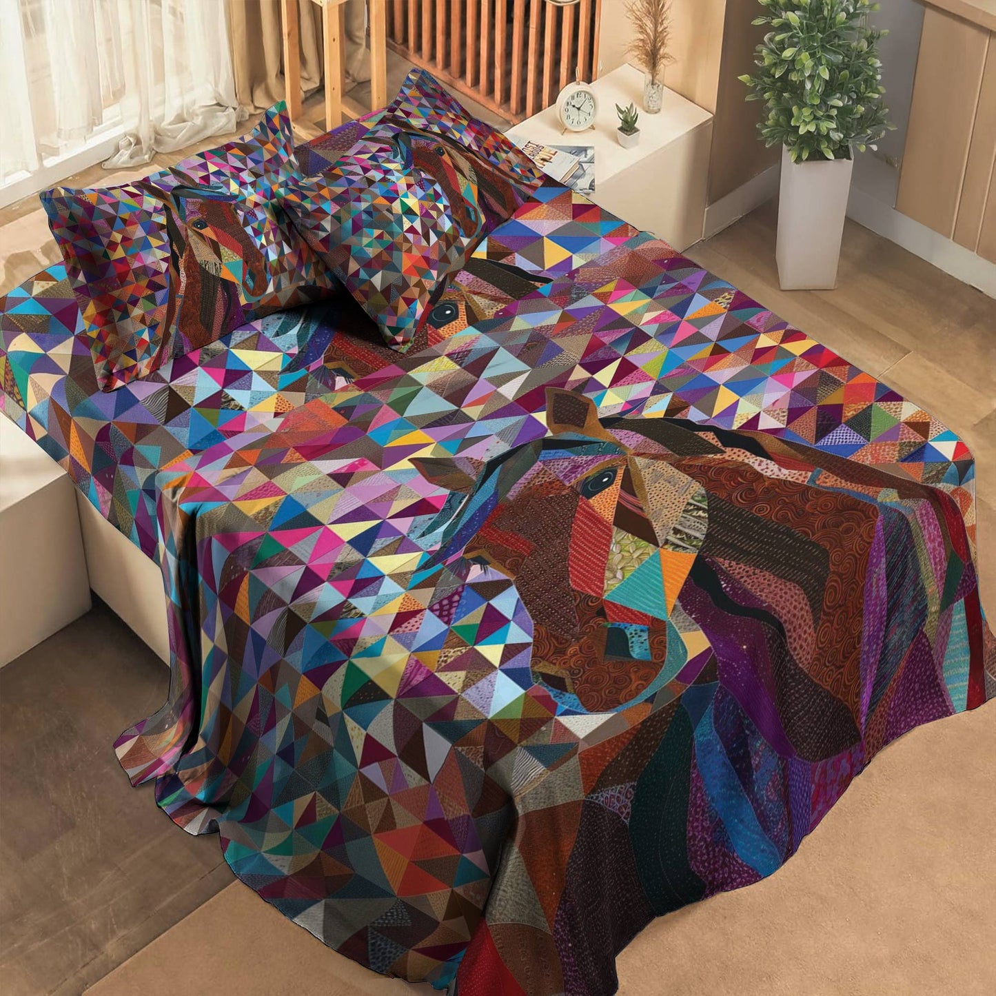 Shineful 4-Piece Bed Sheet Set Colorful Horse