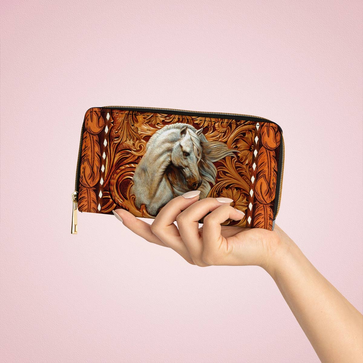 Shineful Leather Clutch Purse With Wristlet Strap Handle Majestic Stallion