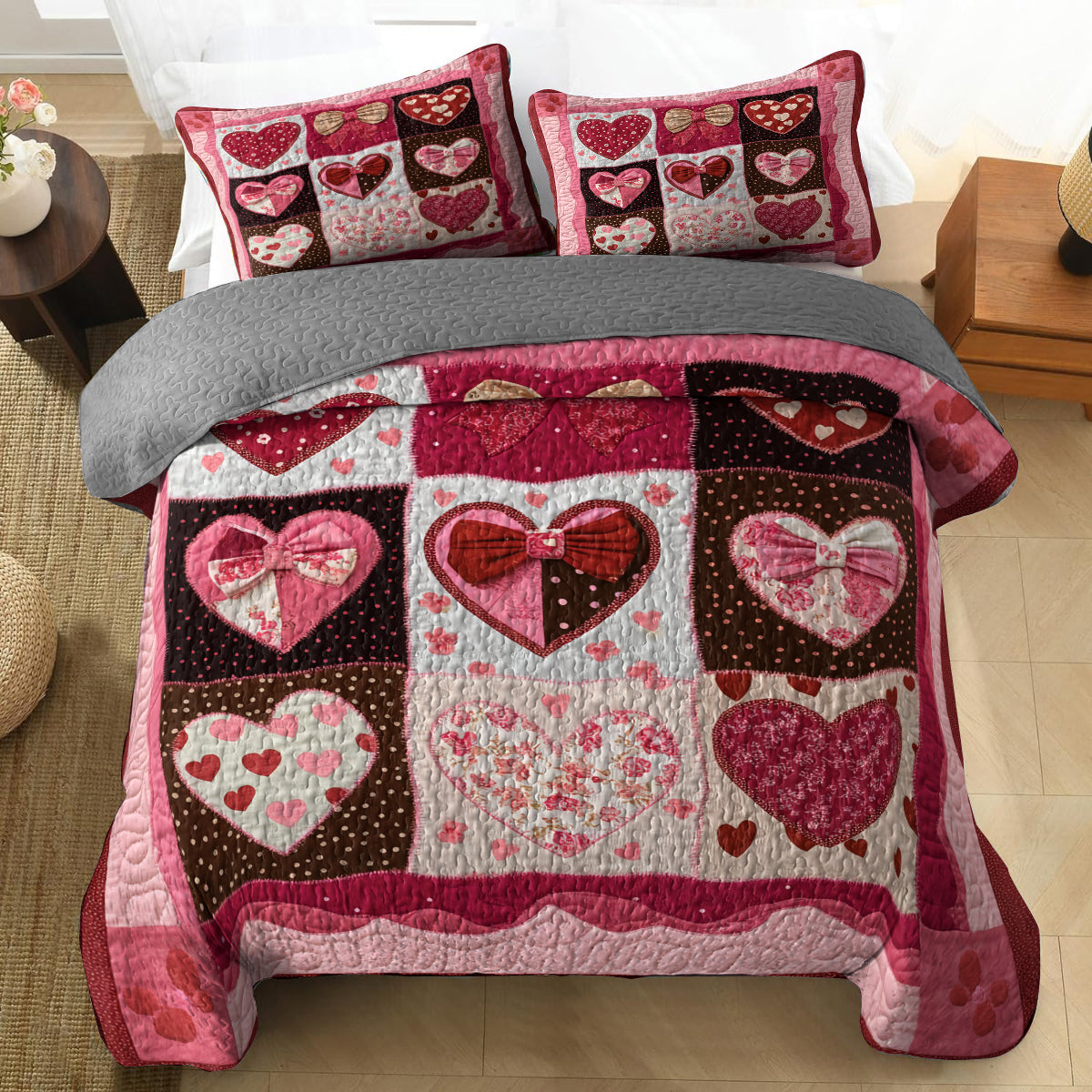 Shineful All Season Quilt 3-Piece Set Valentine Hearts