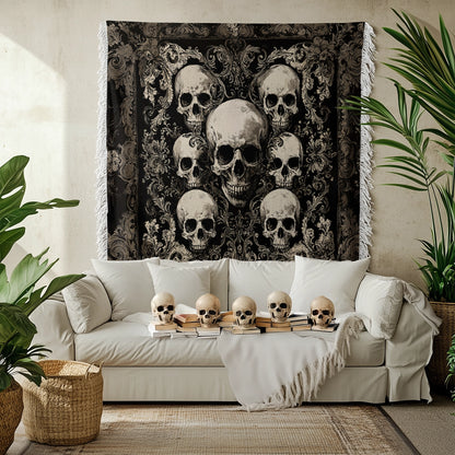 Shineful Woven Tapestry Throw Blanket - Gothic Skull Majesty