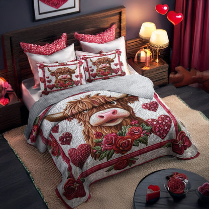 Shineful All Season Quilt 3-Piece Set Valentine’s Highland Cow