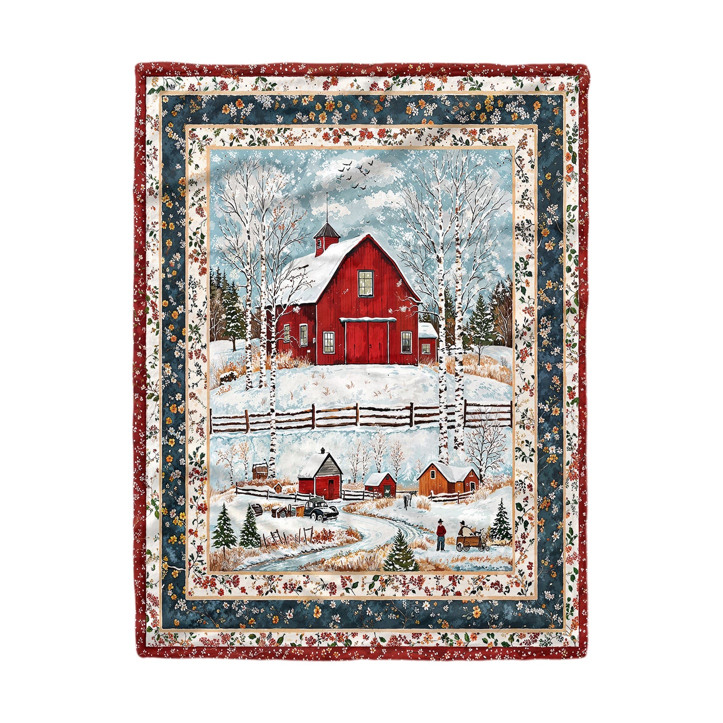 Shineful Fleece Blanket Red Barn Christmas