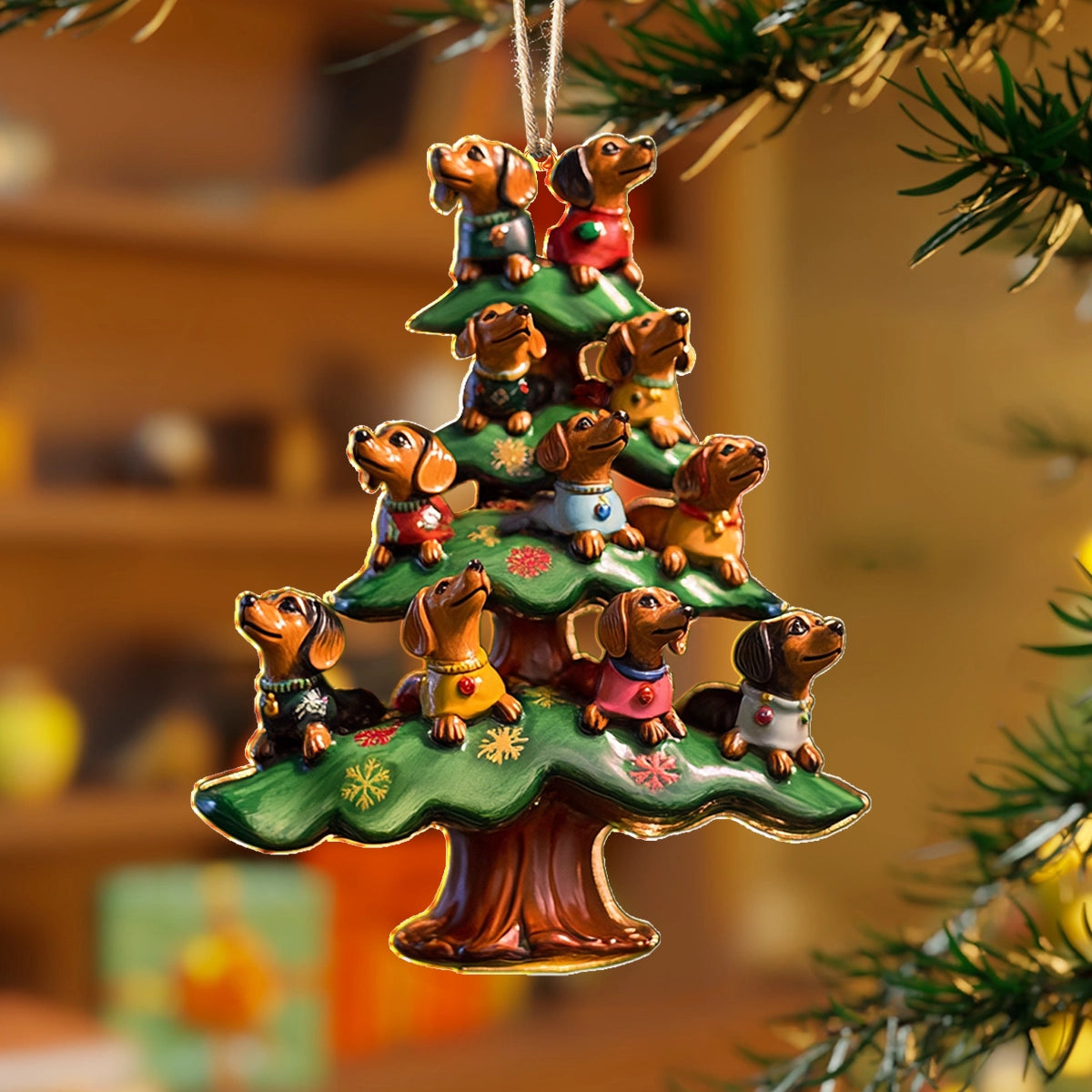 Shineful 2D Acrylic Ornament Dachshund Holiday Tree