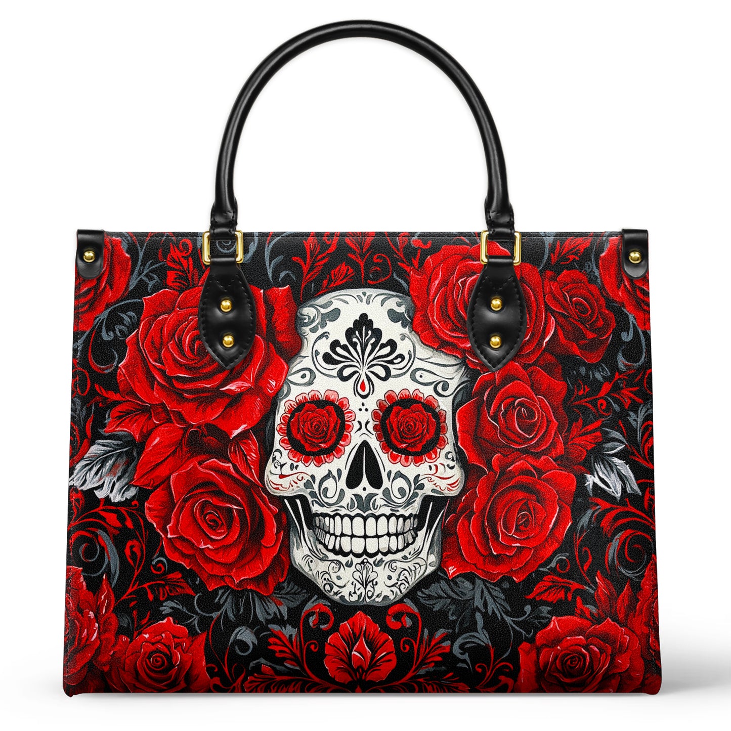 Shineful Leather Bag Elegant Red Roses Skull