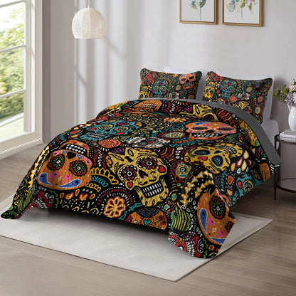 Shineful All Season Quilt 3-Piece Set - Psychedelic Skull Dream