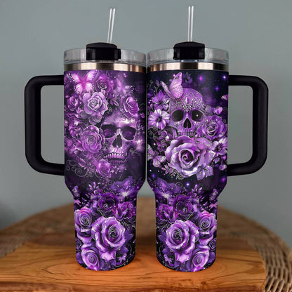 Shineful Glossy Tumbler Magnificent Purple Rose Skull