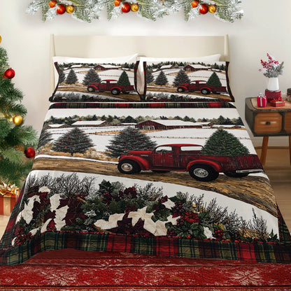 Shineful 4-Piece Bed Sheet Set - Christmas Truck