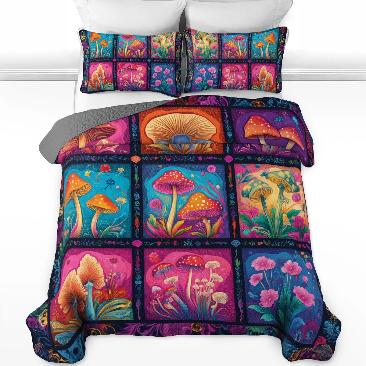 Shineful All Season Quilt 3-Piece Set Hippie Mystic Mushroom Dream