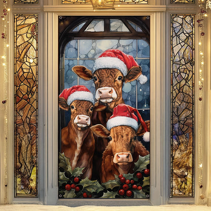 Couvre-porte brillant - Bienvenue à Noël avec la vache