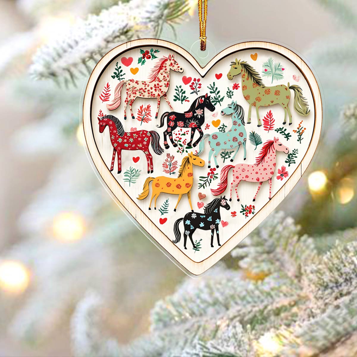 Shineful 2D Acrylic Ornament Beautiful Horses Floral