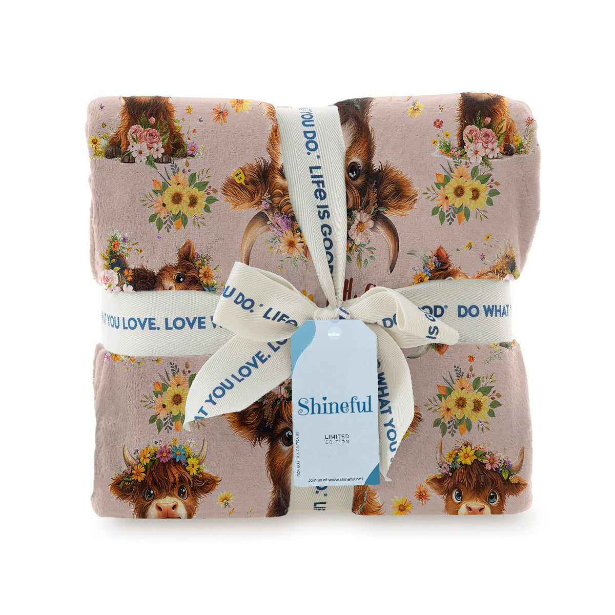 Shineful Fleece Blanket Highland Cow With Flowers