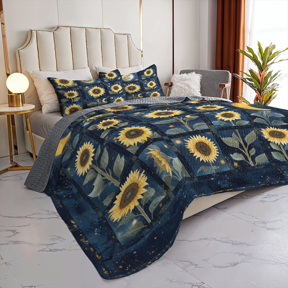 Shineful All Season Quilt 3-Piece Set Celestial Sunflower