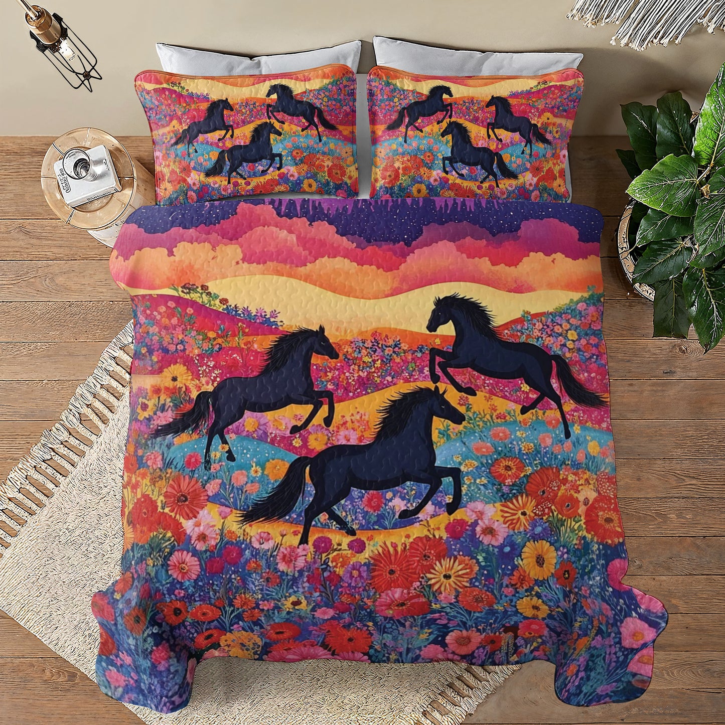 Shineful All Season Quilt 3-Piece Set Colorful Horses