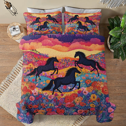 Shineful All Season Quilt 3-Piece Set Colorful Horses