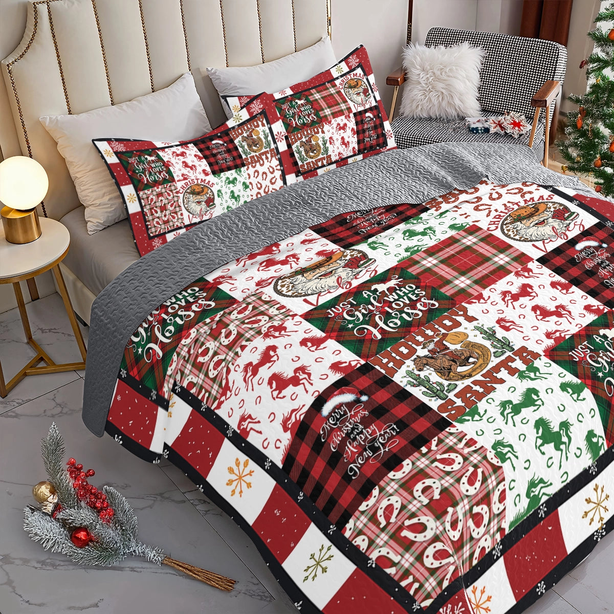 Shineful All Season Quilt 3-Piece Set Horse Christmas Cowgirl Spirit