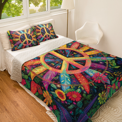 hineful All Season Quilt 3-Piece Floral Peace Sign Paradise