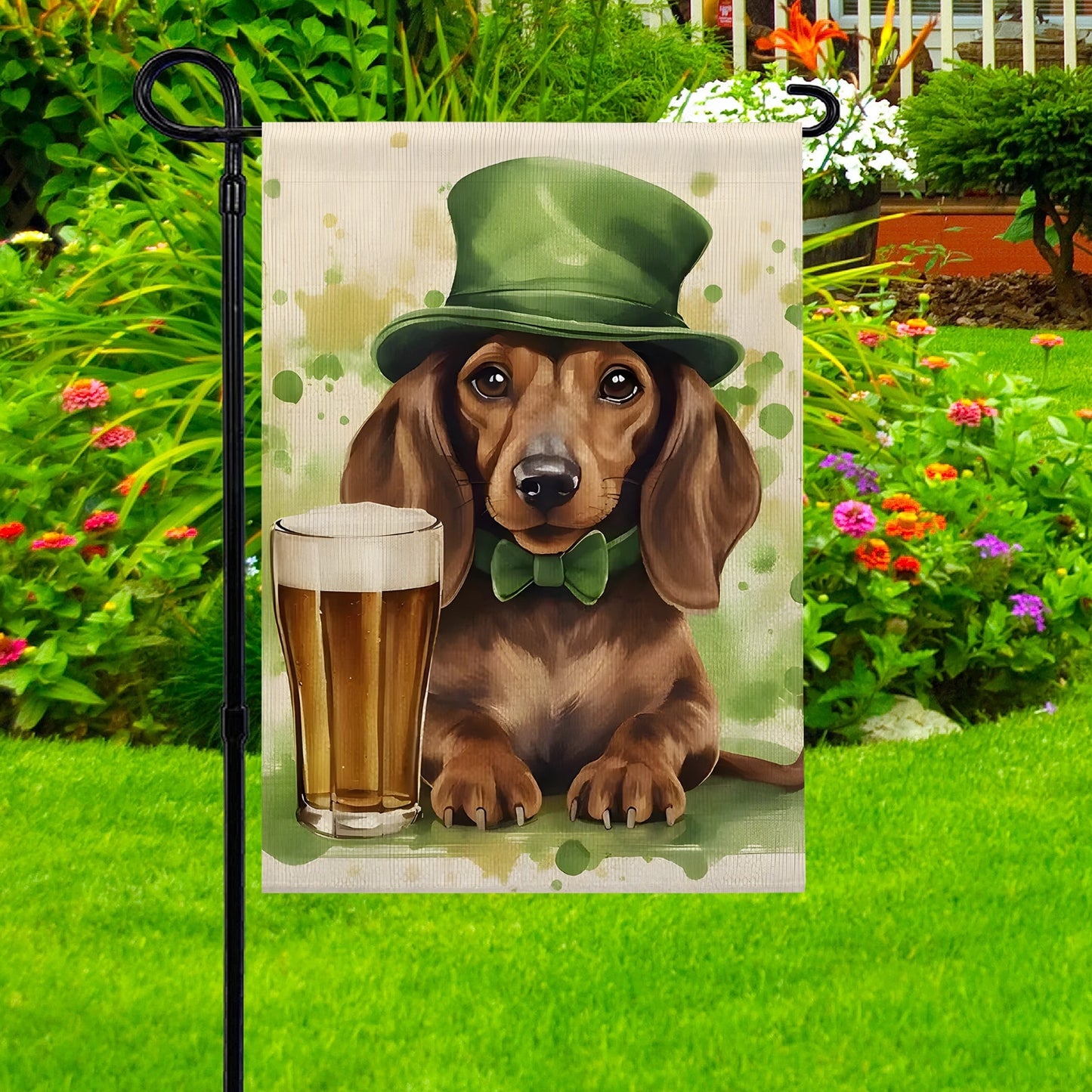 Shineful Garden Flag 12" x 18" Lucky Dachshund Cheers