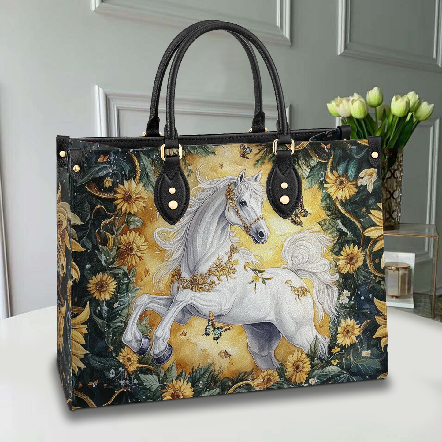 Shineful Leather Bag Elegant White Horse