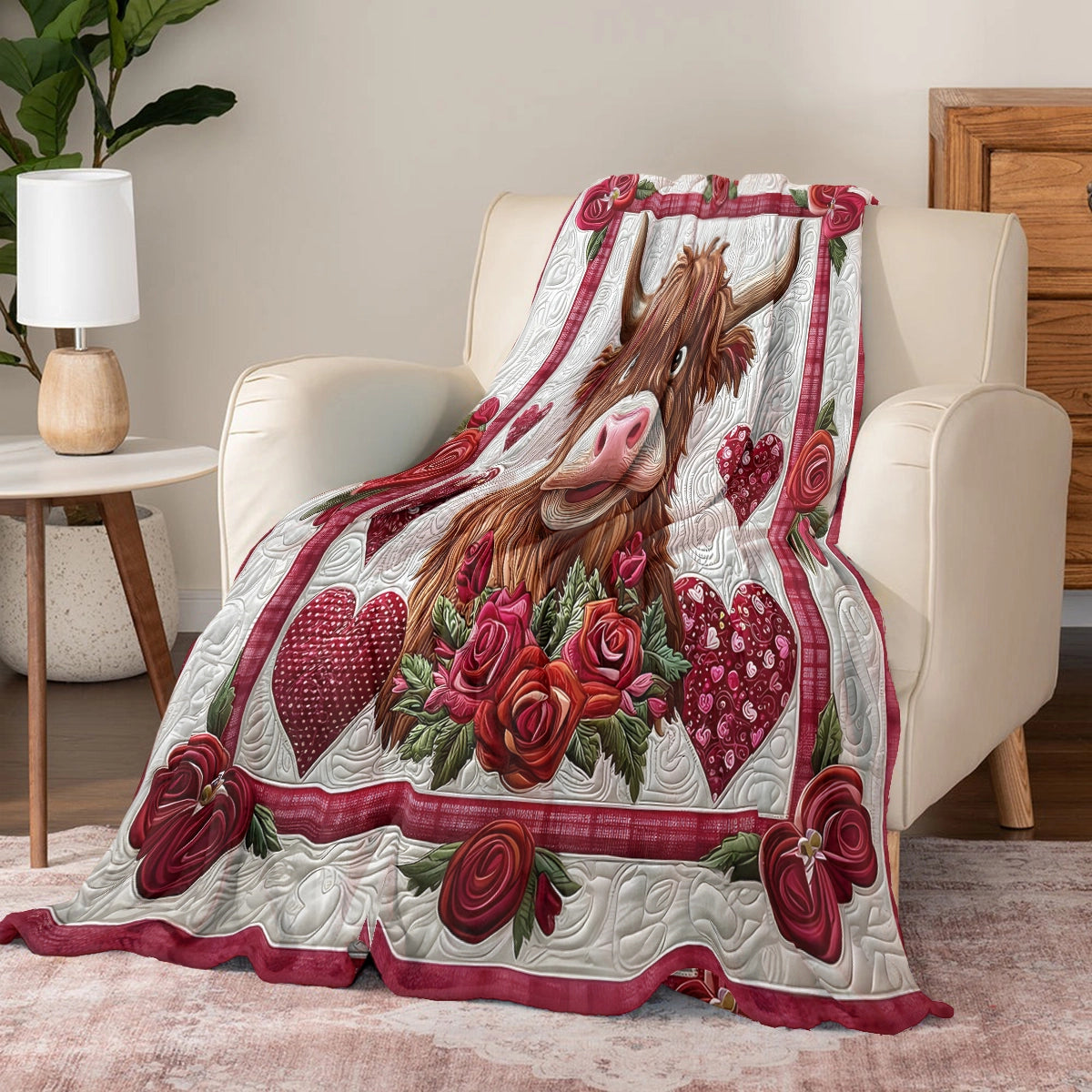 Shineful Fleece Blanket Valentine’s Highland Cow