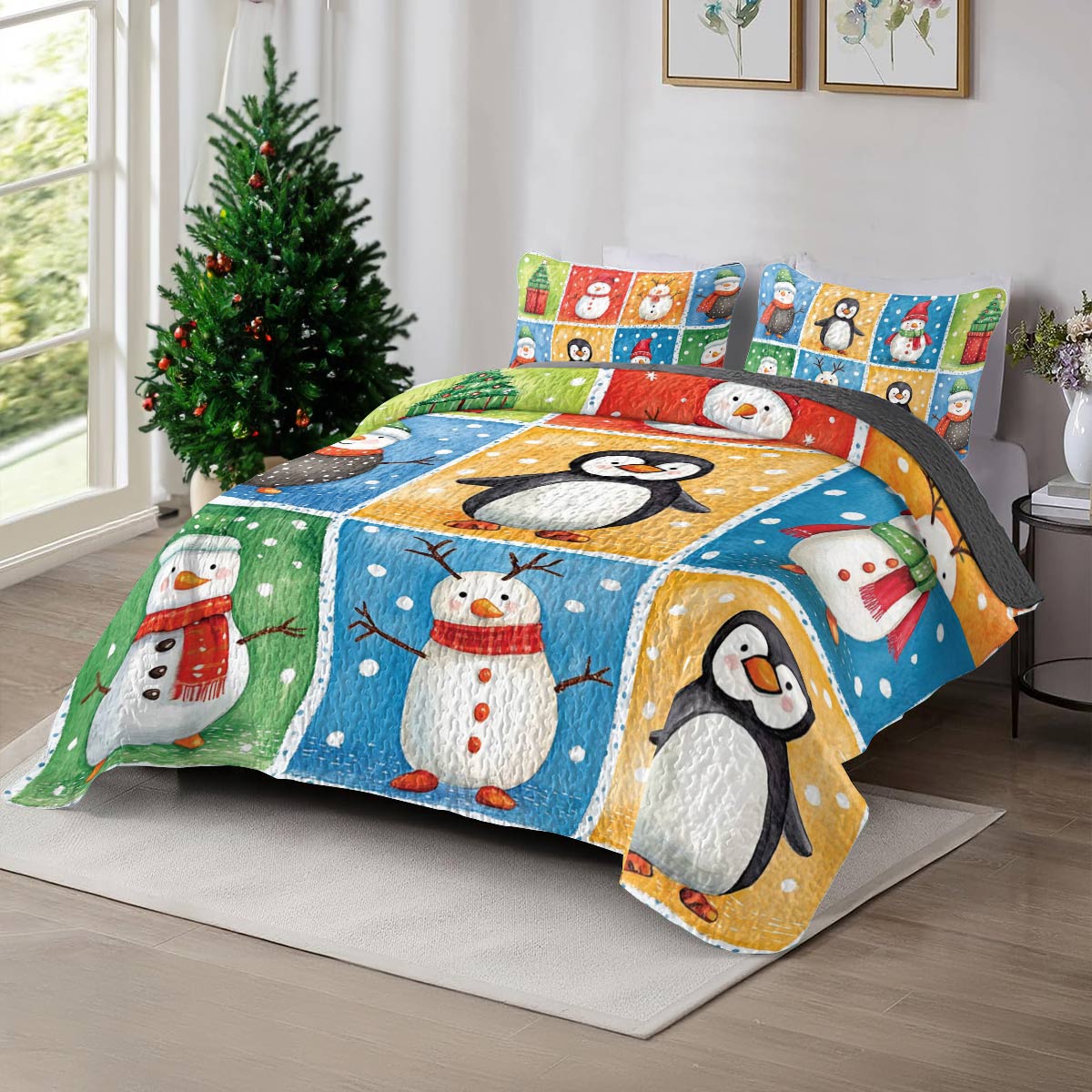 Shineful All Season Quilt 3-Piece Set Cozy Penguins