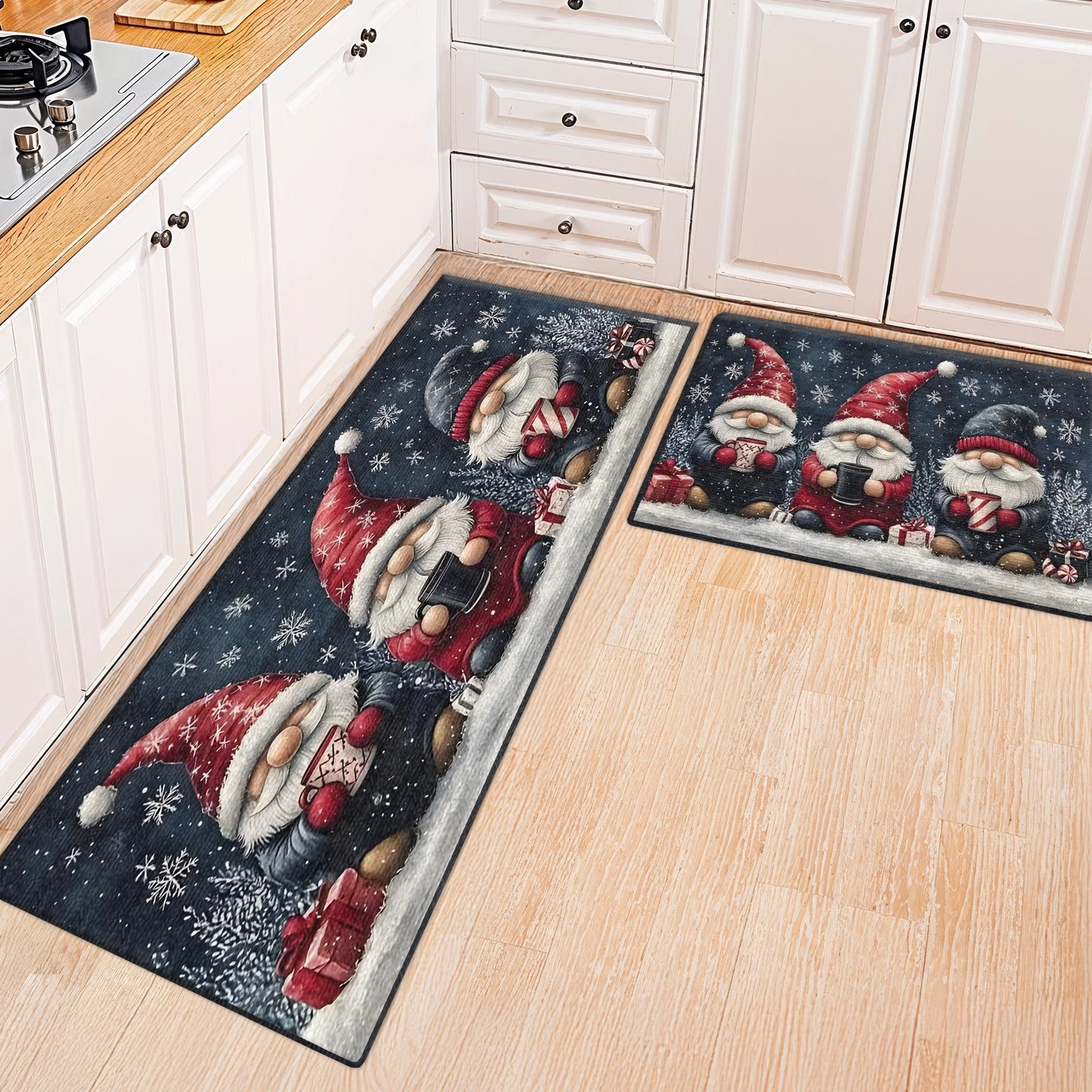 Shineful Ultra-Thin Non Skid Floor Mat, Kitchen Rugs Festive Winter Gnome