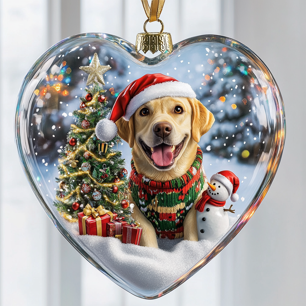 Ornement acrylique 2D brillant personnalisé Merry Woofmas Heart