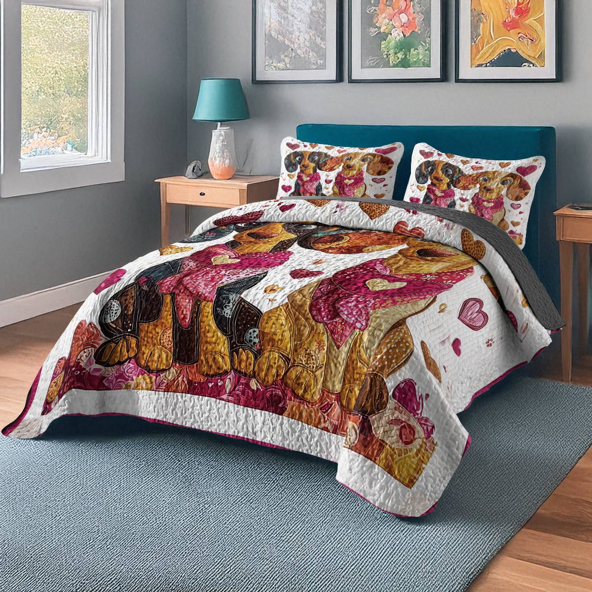 Shineful All Season Quilt 3-Piece Set - Lovely Dachshund