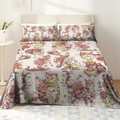 Shineful 4-Piece Bed Sheet Set Blooming Cats