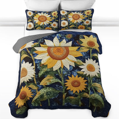 Shineful Flat Print All Season Quilt 3-teiliges Set - Mitternachtssonnenblume 