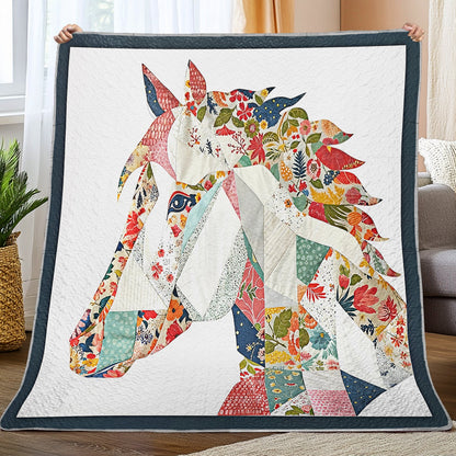 Shineful Flat Print Faux Quilt Blanket - Charming Floral Horse