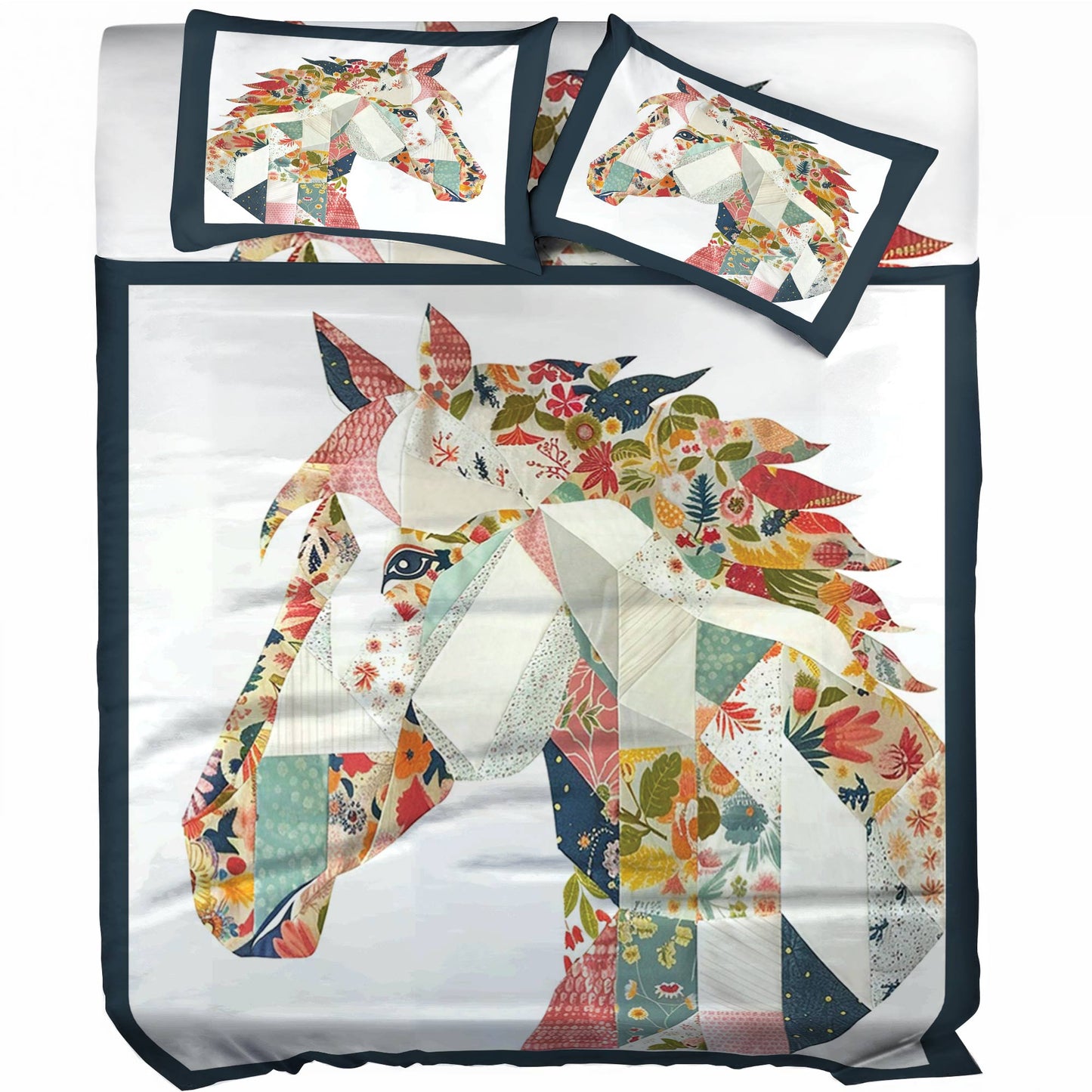 Shineful 4-Piece Bed Sheet Set Charming Floral Horse