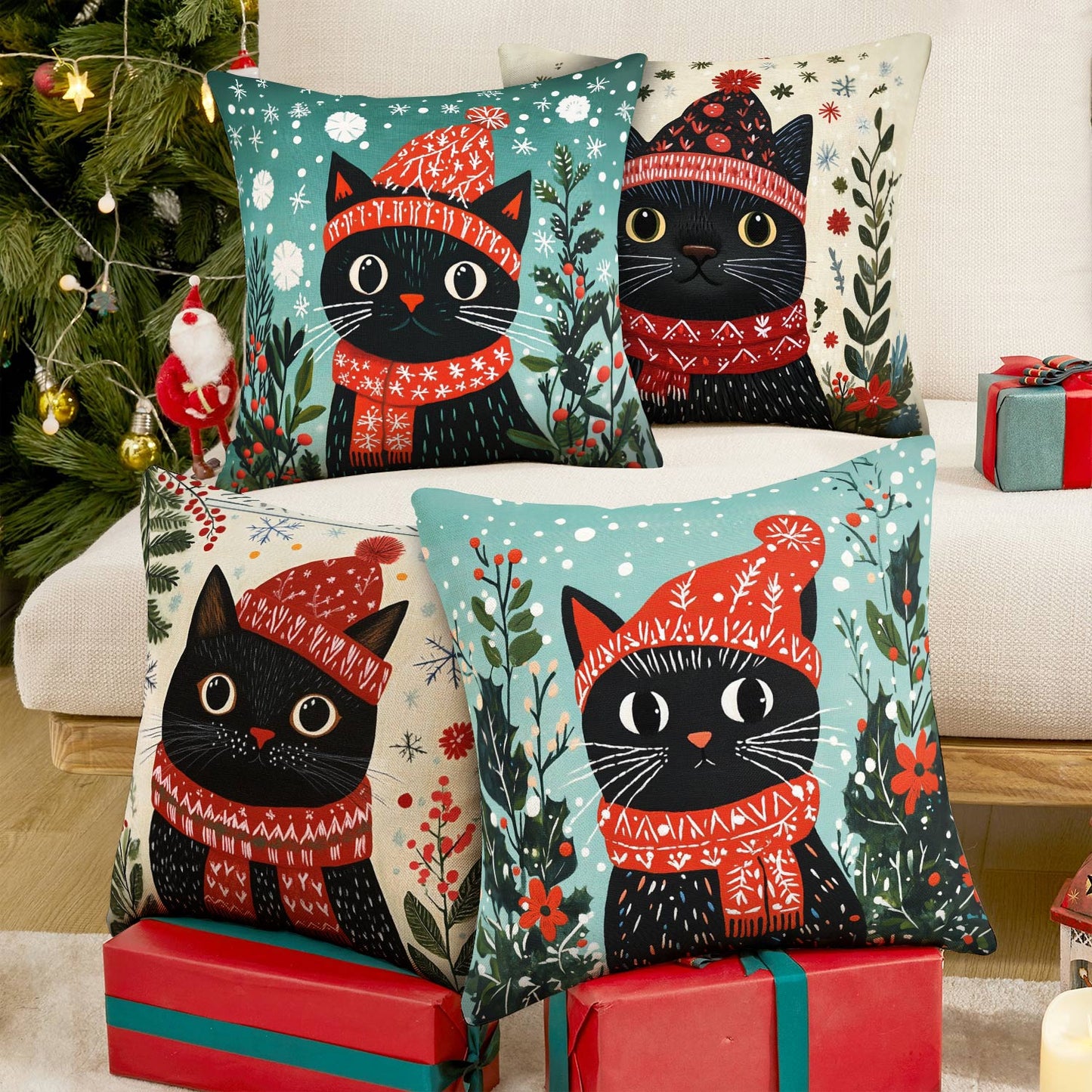 Shineful 2D Print Cushion Cover, Pillowcase, Pillows Covers Festive Feline