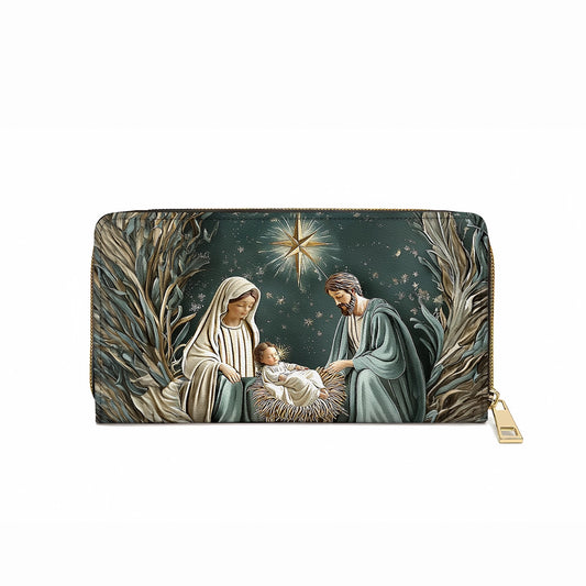 Shineful Leather Clutch Purse With Wristlet Strap Handle Divine Silent Night Nativity