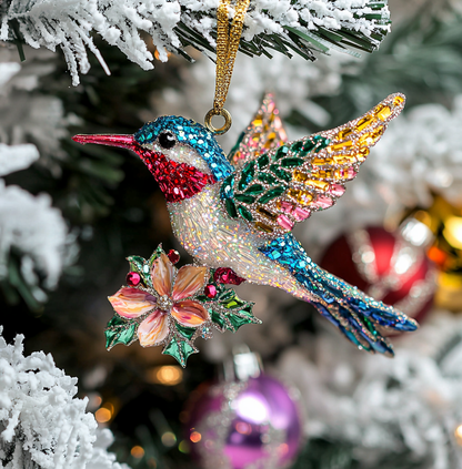 Shineful 2D Acrylic Ornament Twinkling Floral Hummingbird