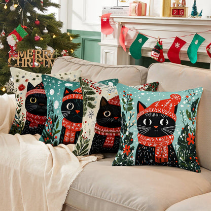 Shineful 2D Print Cushion Cover, Pillowcase, Pillows Covers Festive Feline